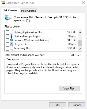 Xóa các file cập nhật Windows cũ, các bản cài đặt trước đó