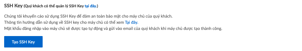 Chọn Tạo SSH Key