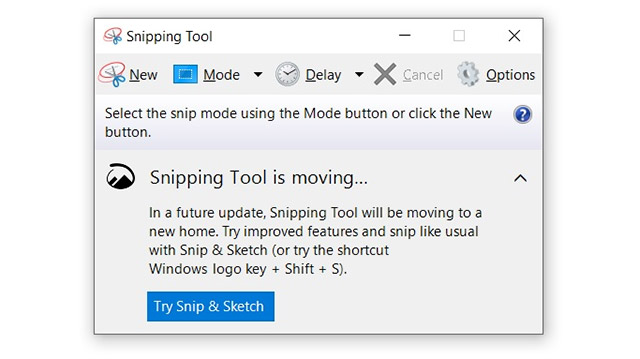 Snipping Tool được thay thế bằng Snip & Sketch