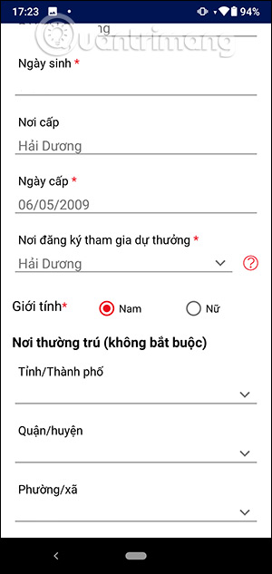 Điền thông tin