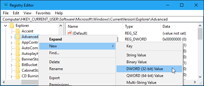 Chọn New > DWORD (32-bit Value)