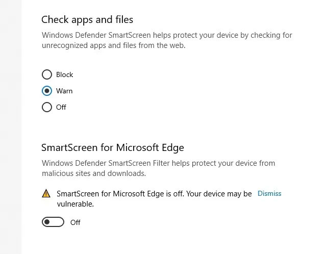 Vô hiệu hóa SmartScreen cho các trang web trong Microsoft Edge