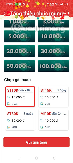 Tặng gói data