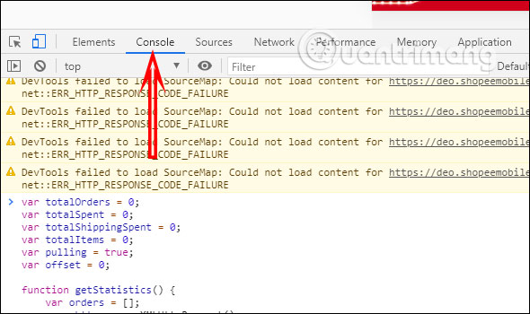 Nhấn mục Console