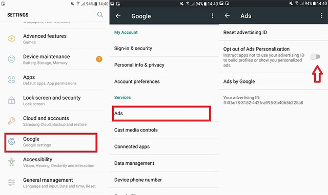 Tắt quảng cáo cá nhân hóa trên Android