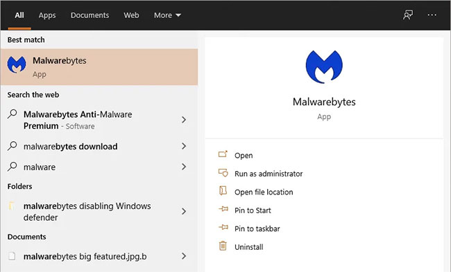 Mở ứng dụng Malwarebytes