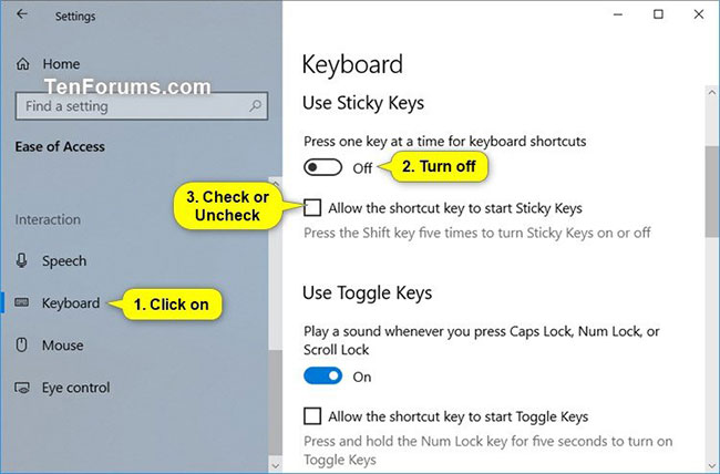 Cách bật/tắt Sticky Keys