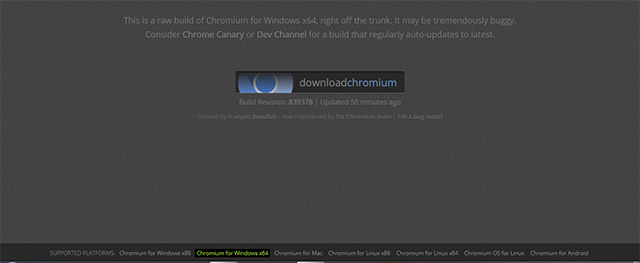 Trang download Chromium