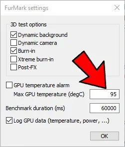 Đánh dấu vào ô “GPU temperature alarm”