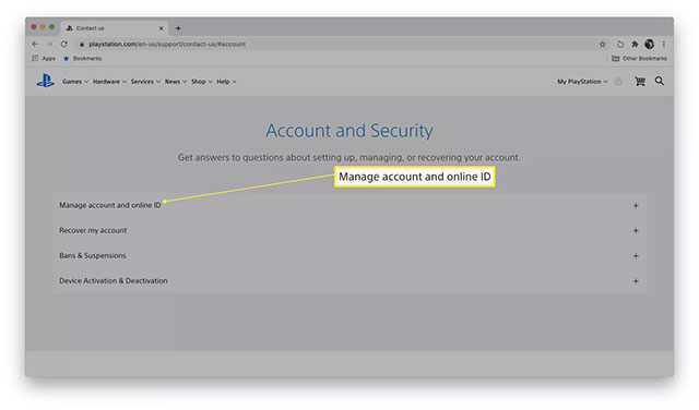 Nhấp vào Manage account and online ID