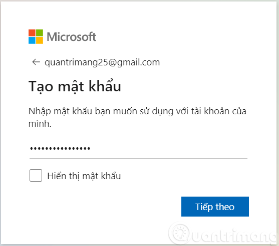 Khai báo thông tin tài khoản Microsoft