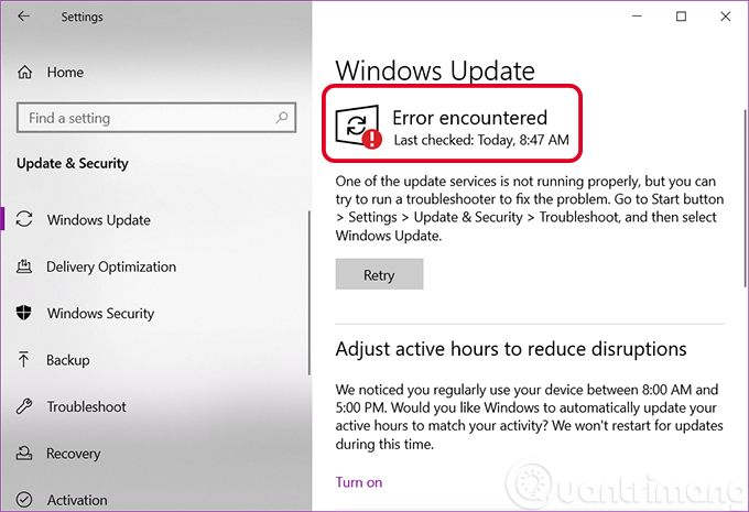 Windows Update báo lỗi