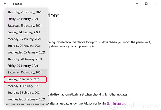 Choose a date to stop updating Windows 10