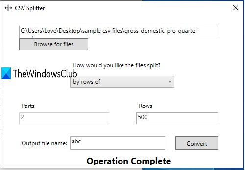 Cũng là CSV Splitter nhưng giao diện khác