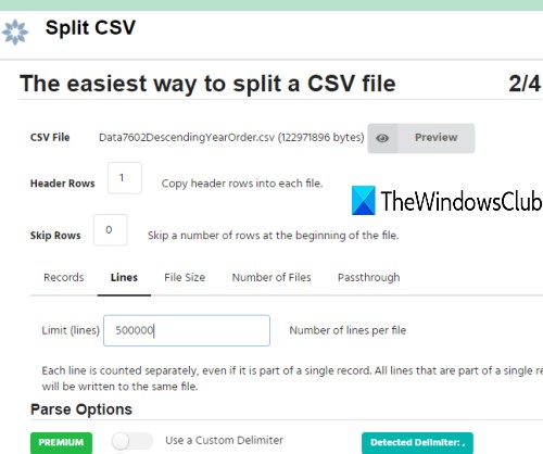 Split CSV