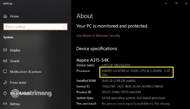 Chi tiết tên hãng CPU, đời CPU và tốc độ
