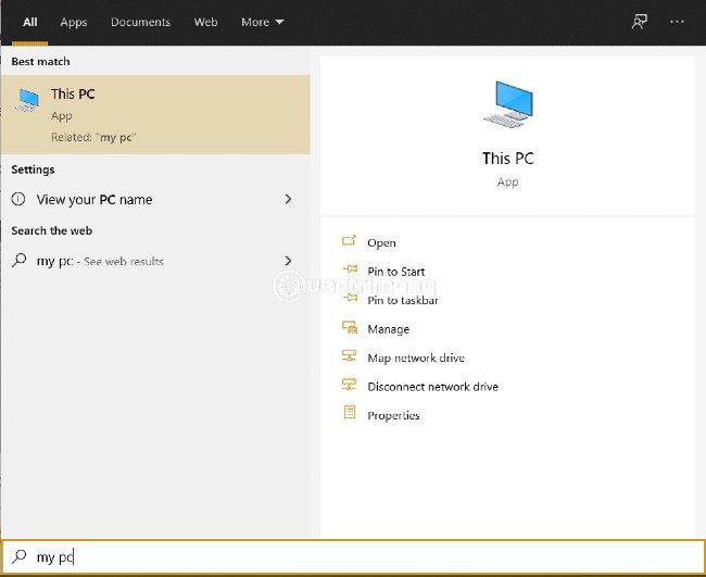 Kết quả tìm kiếm My PC trên Windows 10