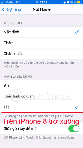 Tắt Voice Control trên iPhone 8 trở xuống