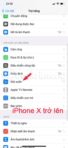 Tìm cài đặt nút Sườn trên iPhone X trở lên