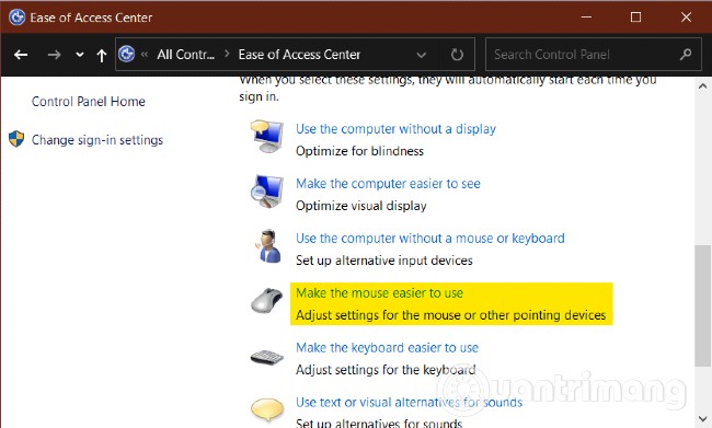 Tìm và nhấp vào Make the mouse easier to use
