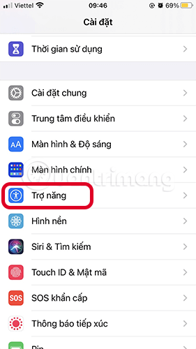 Vào mục Trợ năng