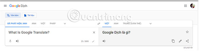 Văn bản sẽ tự động được dịch