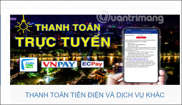 Thanh toán tiền điện trên website EVN