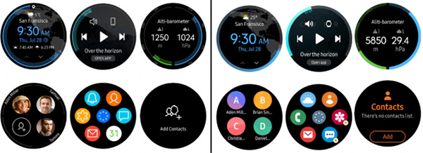 Tizen thuần (trái) và One UI (phải)