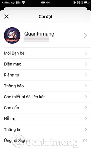 Giao diện cài đặt