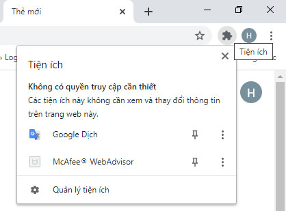 Biểu tượng “Tiện ích” trên thanh công cụ