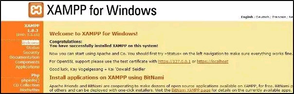 XAMPP configuration page