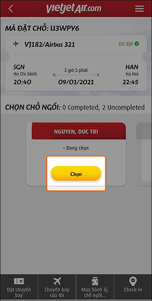 Chọn tên hành khách