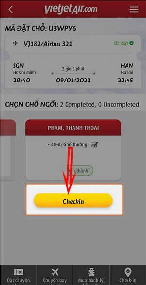Nhấn nút check in