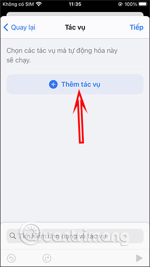 Thêm tác vụ phím tắt