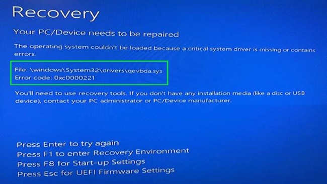 Cách sửa lỗi 0xc0000221 trên Windows 10, máy tính không thể khởi động do thiếu driver hệ thống