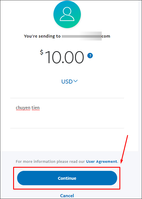 Nhập email người nhận tiền