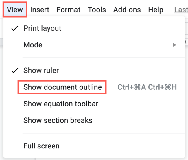 Cách sử dụng mục lục Document Outline trong Google docs