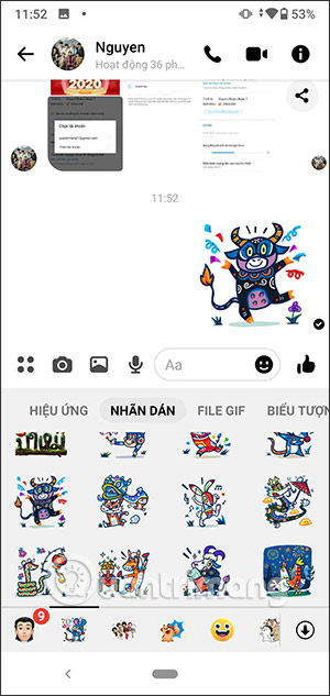 Gửi sticker Tết