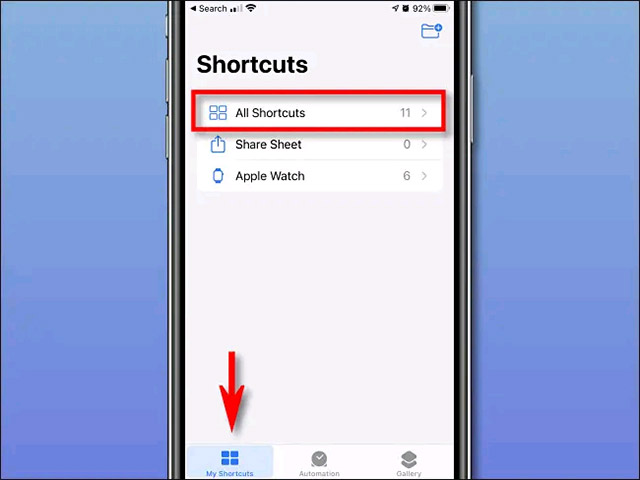 Click "All Shortcuts"