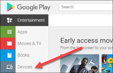 Tab "Devices" trên Google Play Store