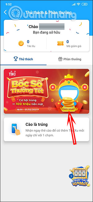 Chương trình Bốc số thưởng Tết Tiki