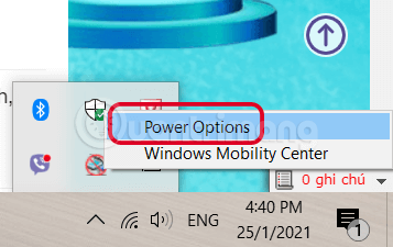 Chuột phải chọn Power Options