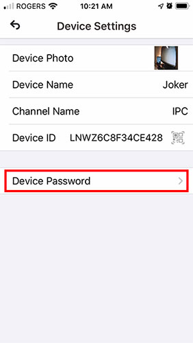 Nhấn vào Device Password