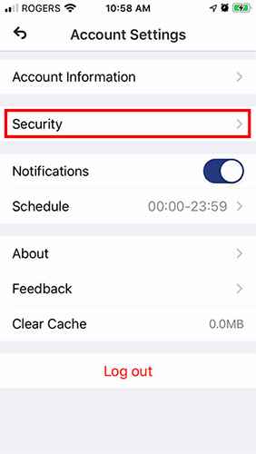 Nhấn vào Security