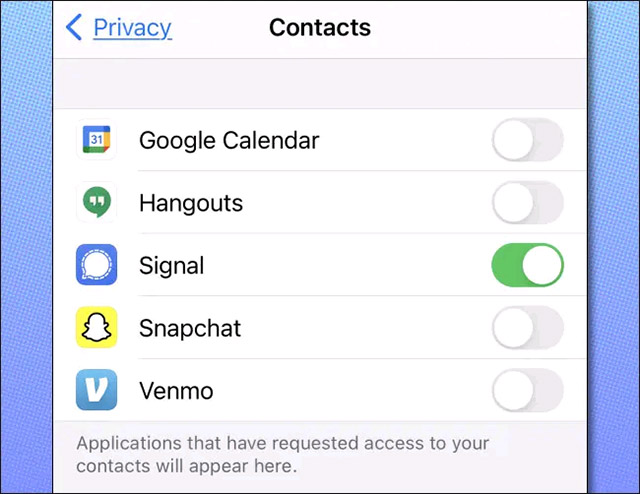 Ứng dụng Signal đang được cấp quyền truy cập danh bạ