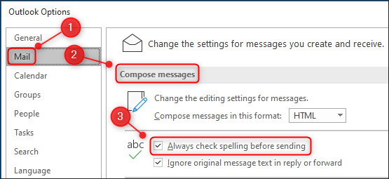 Cách bật kiểm tra chính tả email Outlook trước khi gửi