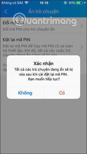 Xác nhận xóa mã PIN