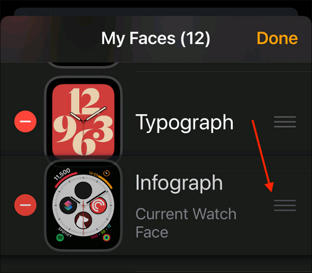 Vuốt lên hoặc xuống để thay đổi vị trí mặt đồng hồ