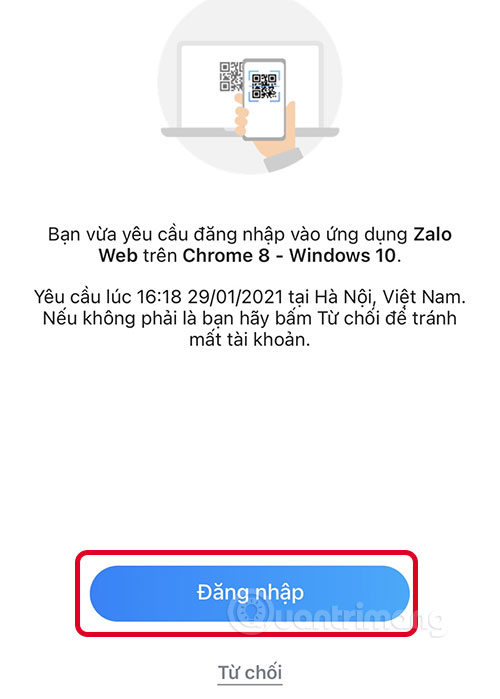 Approve login via zalo