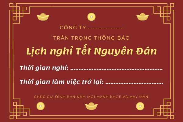 Mẫu thông báo nghỉ Tết 2023 của Doanh nghiệp Cơ quan Cửa hàng